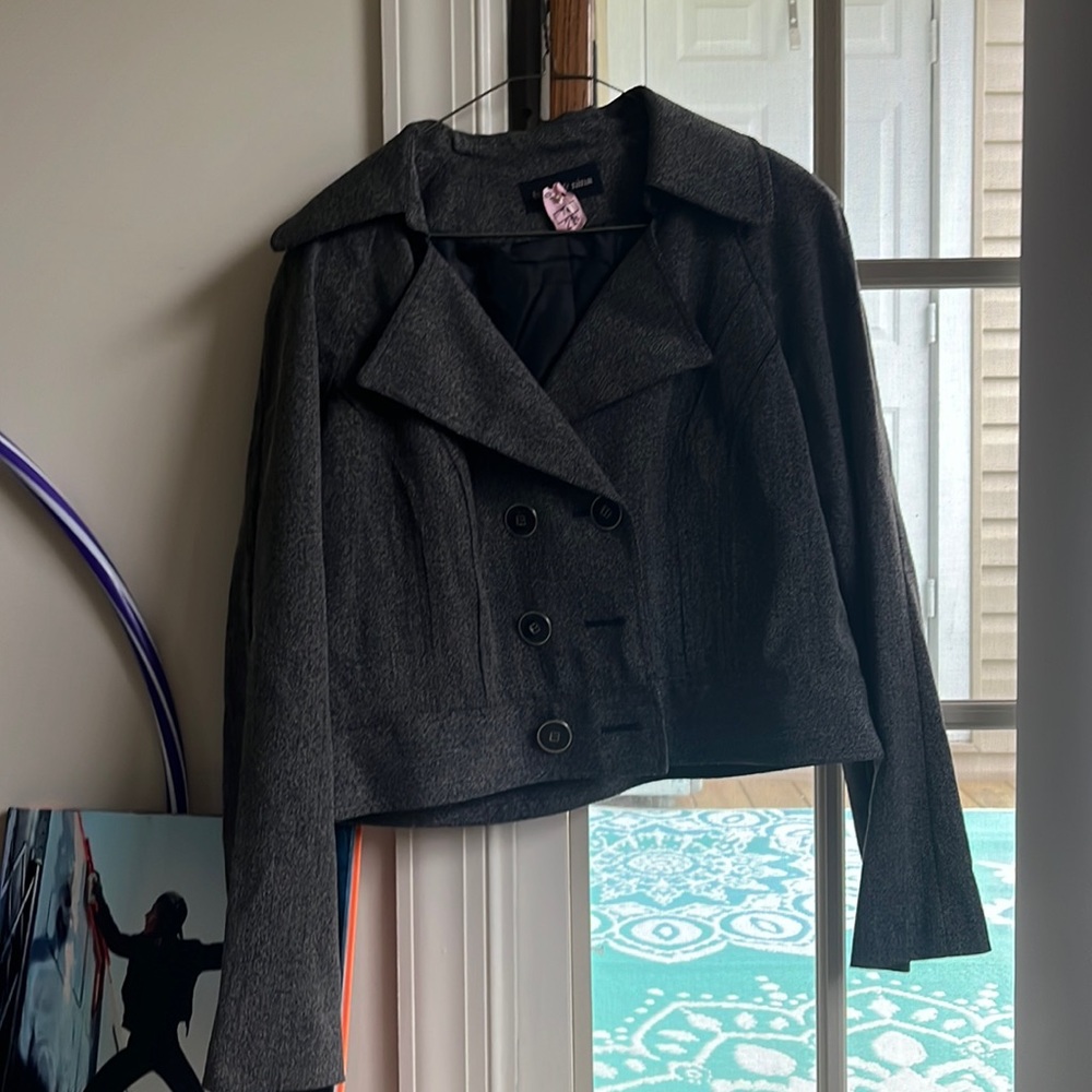 SUIT - Grey pea coat, slightly cropped with skirt